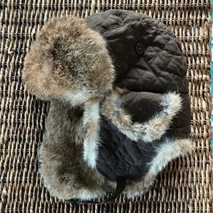 Lake of the Isles Quilted Trapper Hat Genuine Rabbit Fur Dark Brown Size L/XL